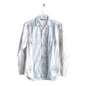 Tommy Bahama Mens Summer Button Down Shirt Floral Long Sleeve White Medium